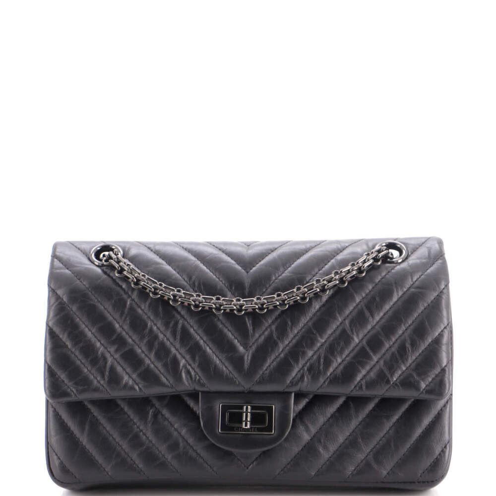 Chanel 225 So Black Reissue 2.55 Flap Bag Chevron Aged Calfskin